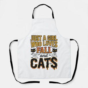 Fall Cats Halloween Girl Vintage Graphic Design_1 Apron