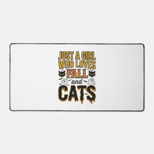 Fall Cats Halloween Girl Vintage Graphic Design_1 Desk Mat