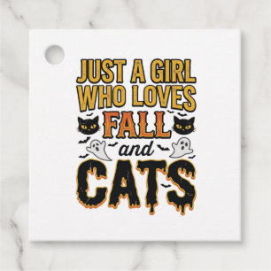 Fall Cats Halloween Girl Vintage Graphic Design_1 Favour Tags