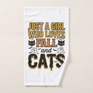 Fall Cats Halloween Girl Vintage Graphic Design_1 Hand Towel