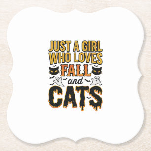 Fall Cats Halloween Girl Vintage Graphic Design_1 Paper Coaster