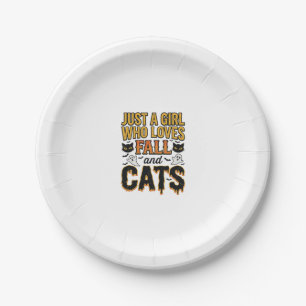 Fall Cats Halloween Girl Vintage Graphic Design_1 Paper Plate