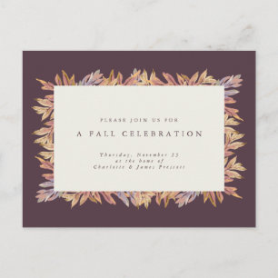Fall celebration autumn leaves simple plum invitation postcard