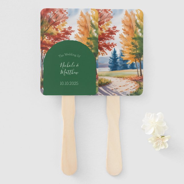 Fall Changing of the Leaves Wedding Hand Fan (Front and Back)