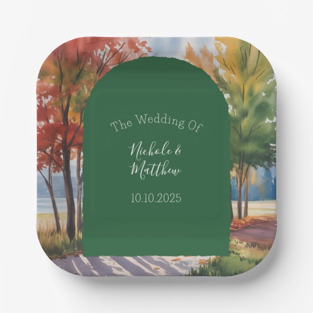 Fall Changing of the Leaves Wedding Paper Plate (Front)