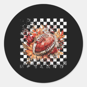 Fall Chequered Football, Retro Boho Floral Footbal Classic Round Sticker