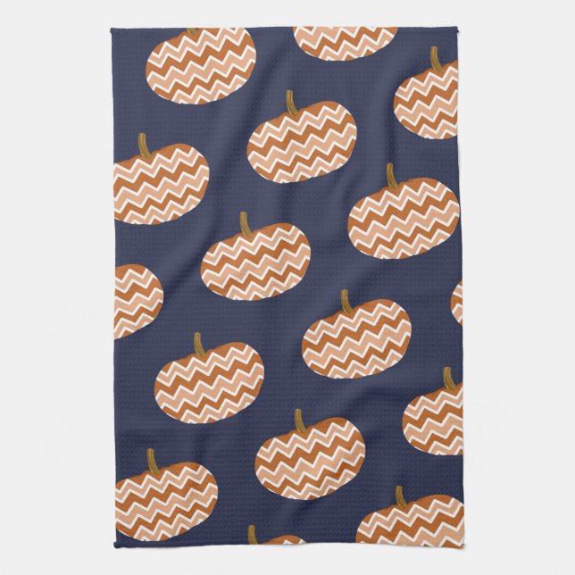 Fall Chevron Pumpkins & Navy Tea Towel (Vertical)
