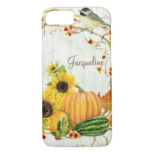 Fall Chickadee Sunflower Pumpkin Bittersweet Leaf iPhone 8/7 Case