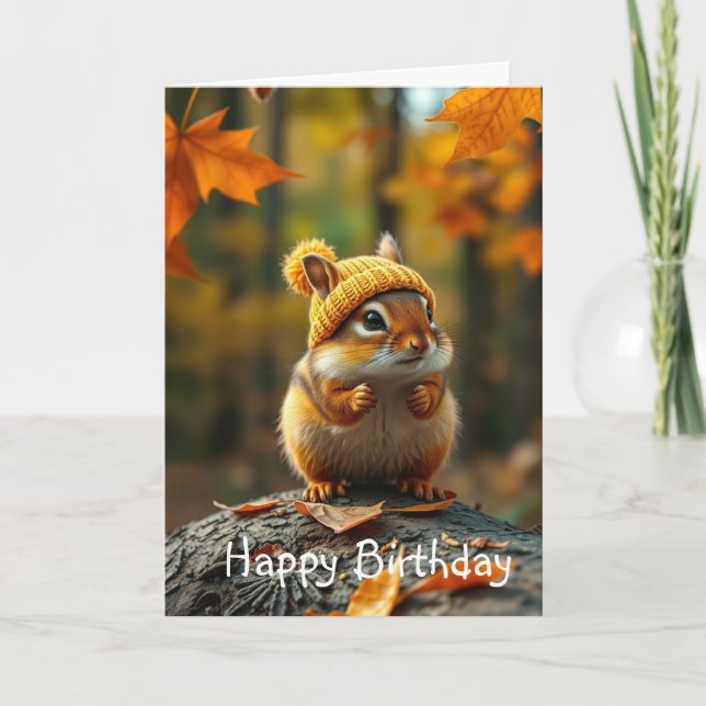 Fall Chipmunk Birthday Card (Front)