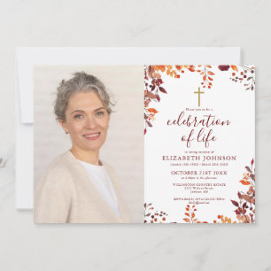 Fall Christian Celebration Of Life Funeral Photo Invitation