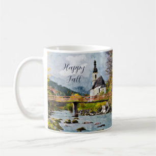 Fall church and trees with customisable text  coffee mug