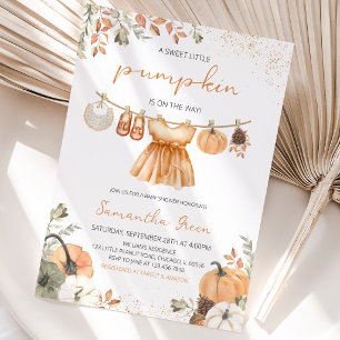 Fall Clothes Little Pumpkin Baby Shower Invitation