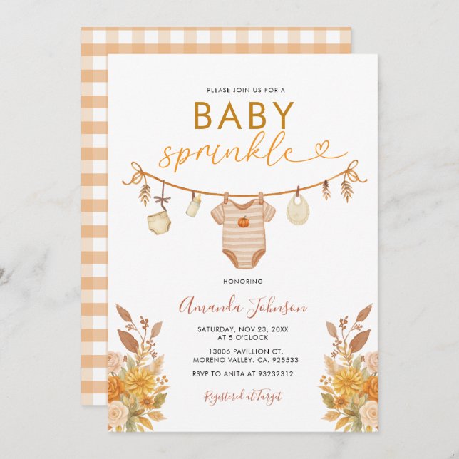 Fall Clothesline Baby Sprinkle Gender Neutral Invitation (Front/Back)