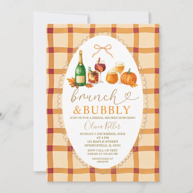 Fall Cocktail Bow Brunch & Bubbly Bridal Shower Invitation (Front)