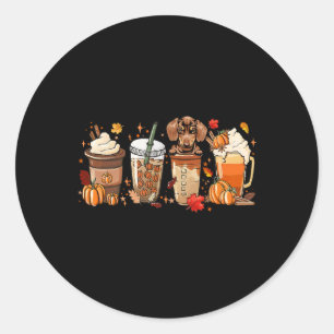 Fall Coffee Dachshund Cat Halloween Outfit For Fal Classic Round Sticker