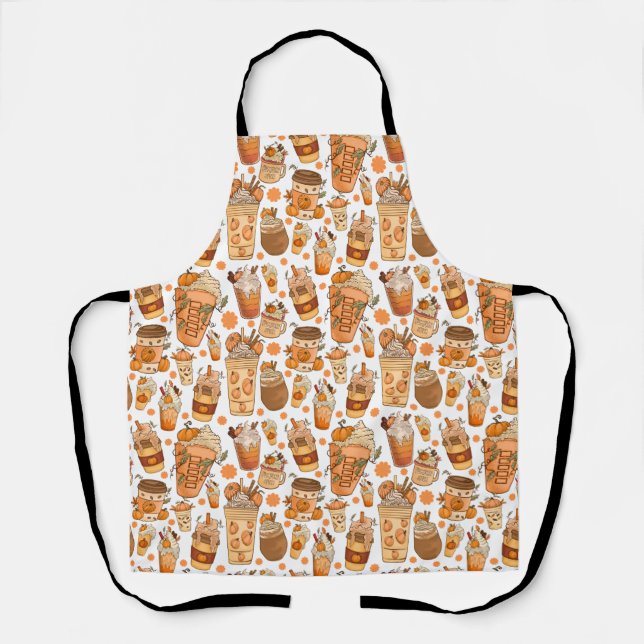 Fall Coffee Latte Pumpkin Pattern  Apron (Front)