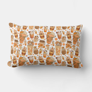 Fall Coffee Latte Pumpkin Pattern Lumbar Cushion