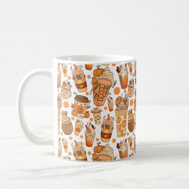 Fall Coffee Latte Pumpkin Pattern  Mug (Left)