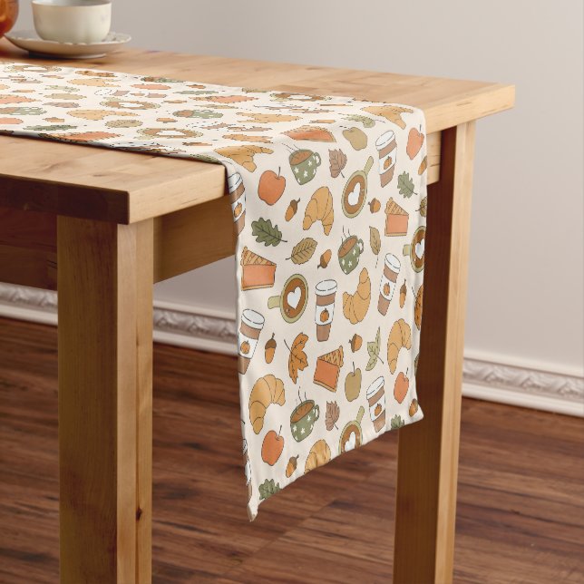 Fall Coffee Lover Pumpkin Spice Autumn Bakery Short Table Runner (In Situ)