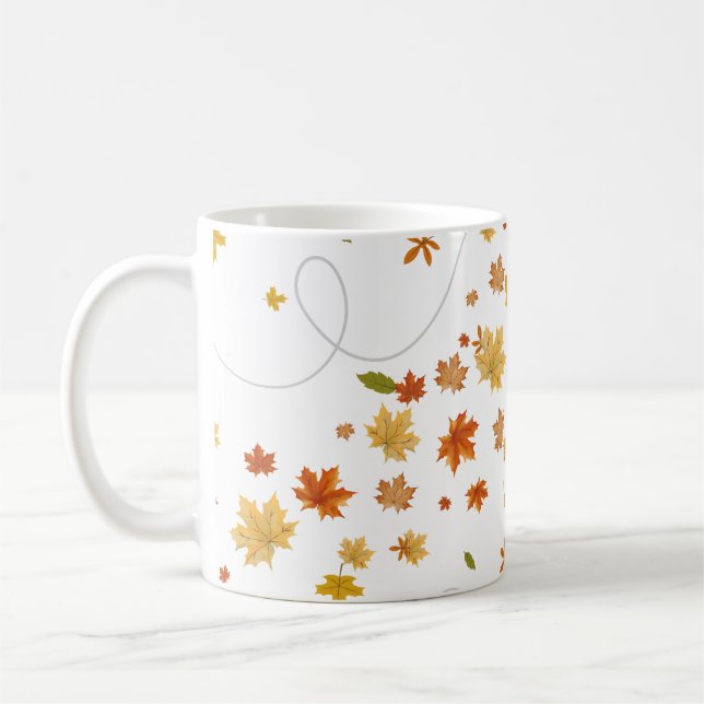 Fall coffee mug with blowing leaves (Left)