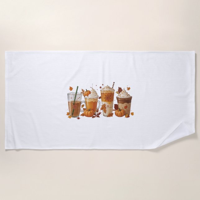Fall Coffee Pumpkin Beach Towel (Front)