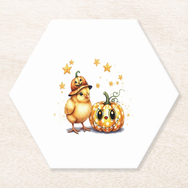 Fall Coffee pumpkin Mug with cat Paper Coaster (Front)