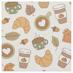 Fall Coffee Pumpkin Spice Autumn Leaves Bakery Fabric