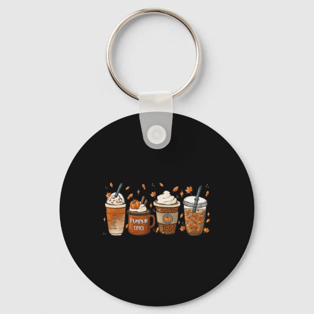 Fall Coffee Pumpkin Spice Junkie Latte Autumn Coff Key Ring (Front)