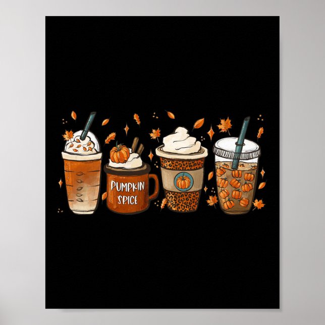 Fall Coffee Pumpkin Spice Junkie Latte Autumn Coff Poster (Front)