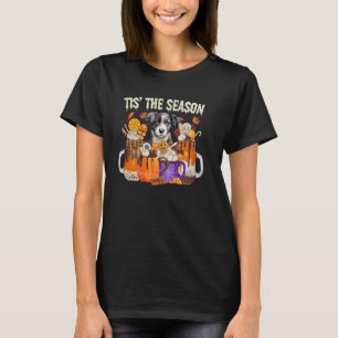 Fall Coffee Pumpkin Spice Latte Autumn Border Coll T-Shirt