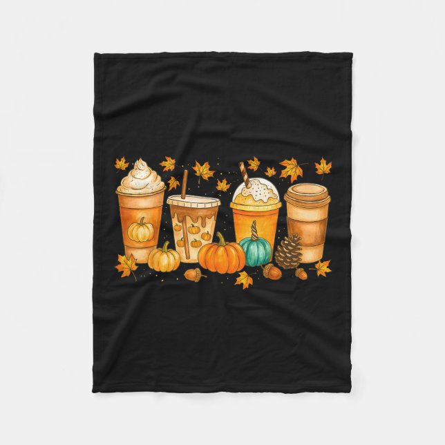Fall Coffee Pumpkin Spice Latte Drinks Autumn Than Fleece Blanket (Front)