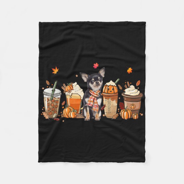 Fall Coffee Pumpkin Spice Latte Iced Autumn Chihua Fleece Blanket (Front)