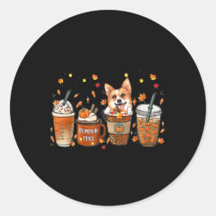 Fall Coffee Pumpkin Spice Latte Iced Autumn Corgi  Classic Round Sticker