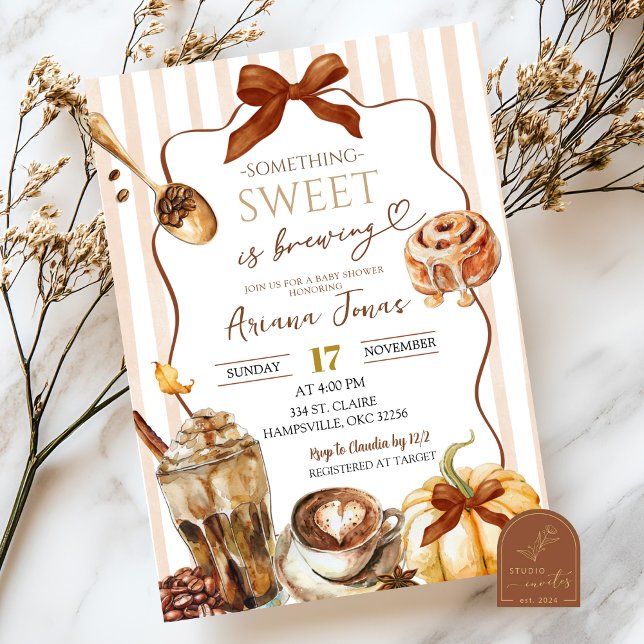 Fall Coffee Something Sweet is Brewing Baby Shower Invitation (Creator Uploaded)