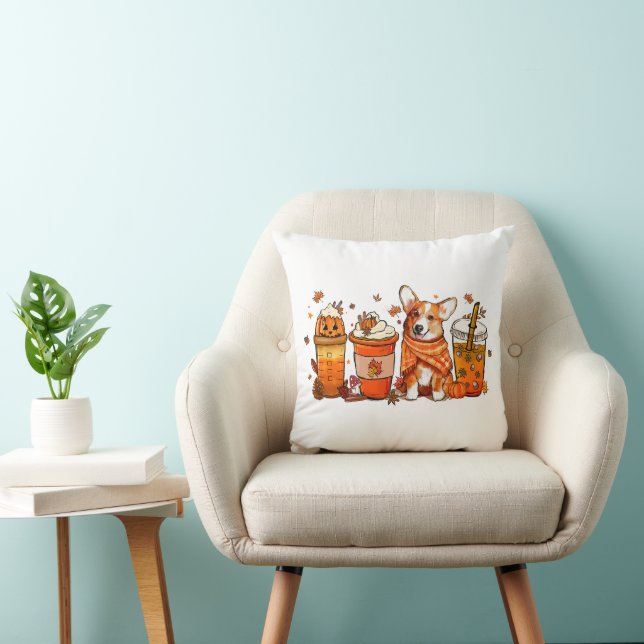 Fall Coffee with Corgi Pumpkin Spice Latte Lovers Cushion (Chair)