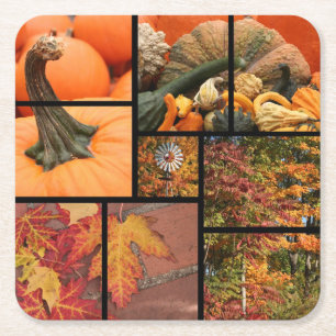 Fall Collage Square Paper Coaster