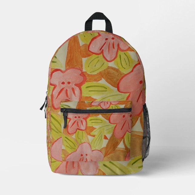 Fall Colored Flowers Printed Backpack (Front)