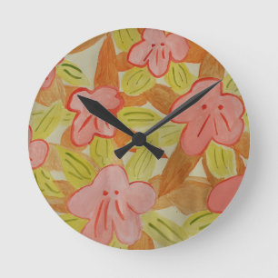 Fall Colored Flowers Round Clock