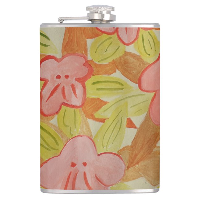 Fall Colored Flowers Vinyl Wrapped Flask (Front)