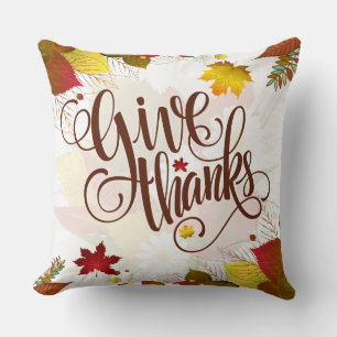 Fall Colour Leafs & Give Thanks Elegant Text Cushion