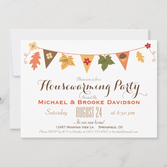 Fall Colour Leaves Bunting Flag Housewarming Party Invitation (Front)
