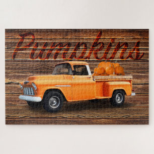 Fall Colour Orange Truck with Pumpkins Jigsaw Puzzle