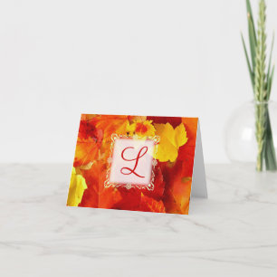Fall Coloured Leaves Monogrammed Blank Note Card