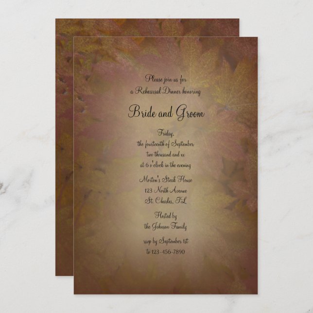 Fall Coloured Maple Leaves Wedding Rehearsal Dinne Invitation (Front/Back)