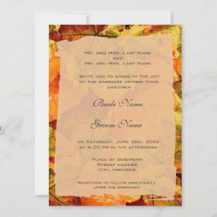 Fall colourful leaves wedding invitations