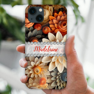 Fall colours 3D flowers, diamond frame custom iPhone 13 Case