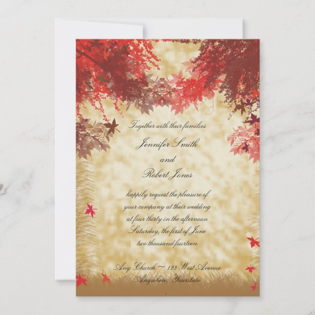 Fall Colours and Red Branches Wedding Invitation (Front)