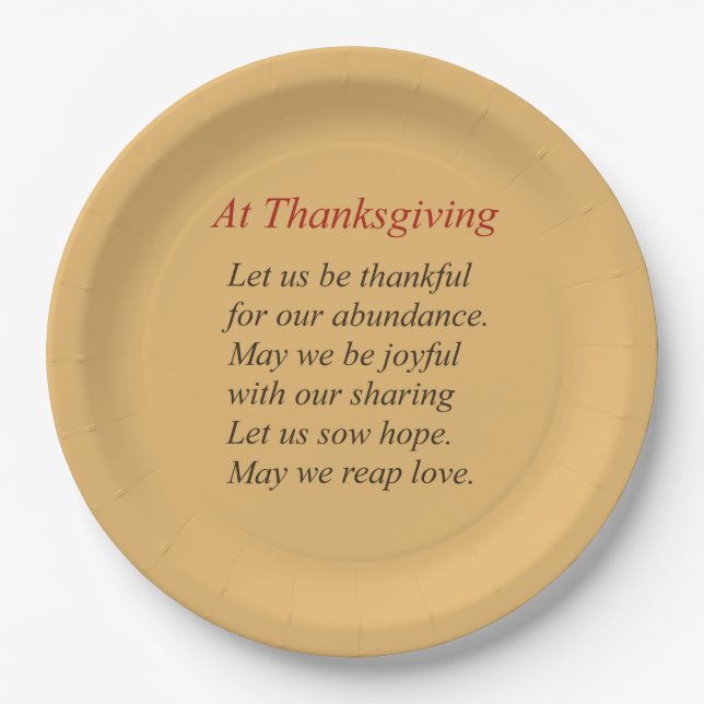 Fall Colours At Thanksgiving Poem Paper Plate (Front)