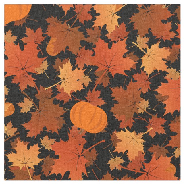 fall colours autumn maple leaves pumpkins pattern fabric (Close Up)