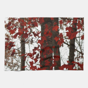 Fall Colours Autumn Red Canadian Maple Leaves Tea Towel